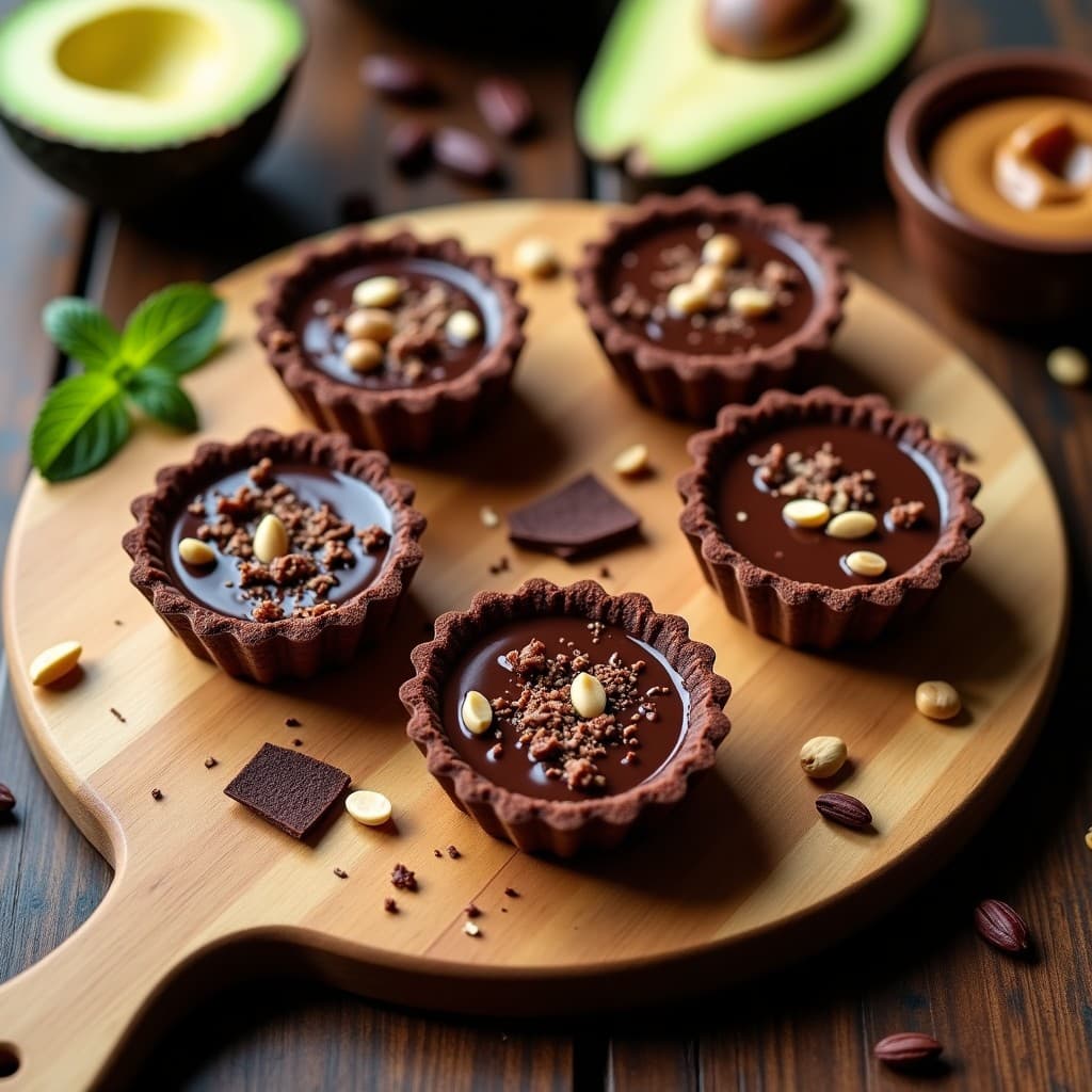 Tartaletas de Chocolate y Avocado: Postre Vegano Sin Horno con Crunch de Cacahuete