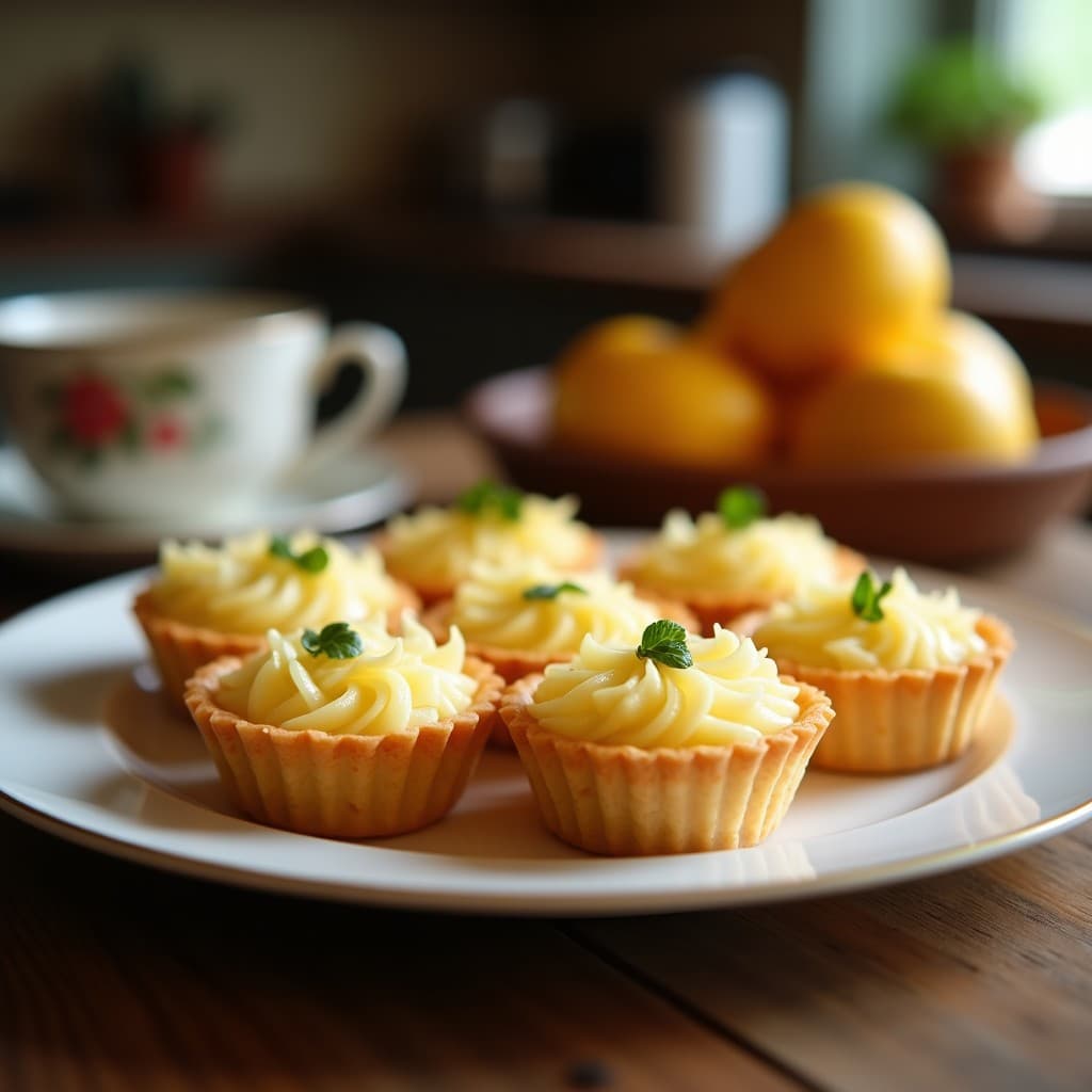Tartaletas doradas de masa de coco con relleno cremoso de guayaba, decoradas con almendras fileteadas y coco rallado tostado. Postre caribeño sin harina y sin azúcar sobre fondo rústico de madera.