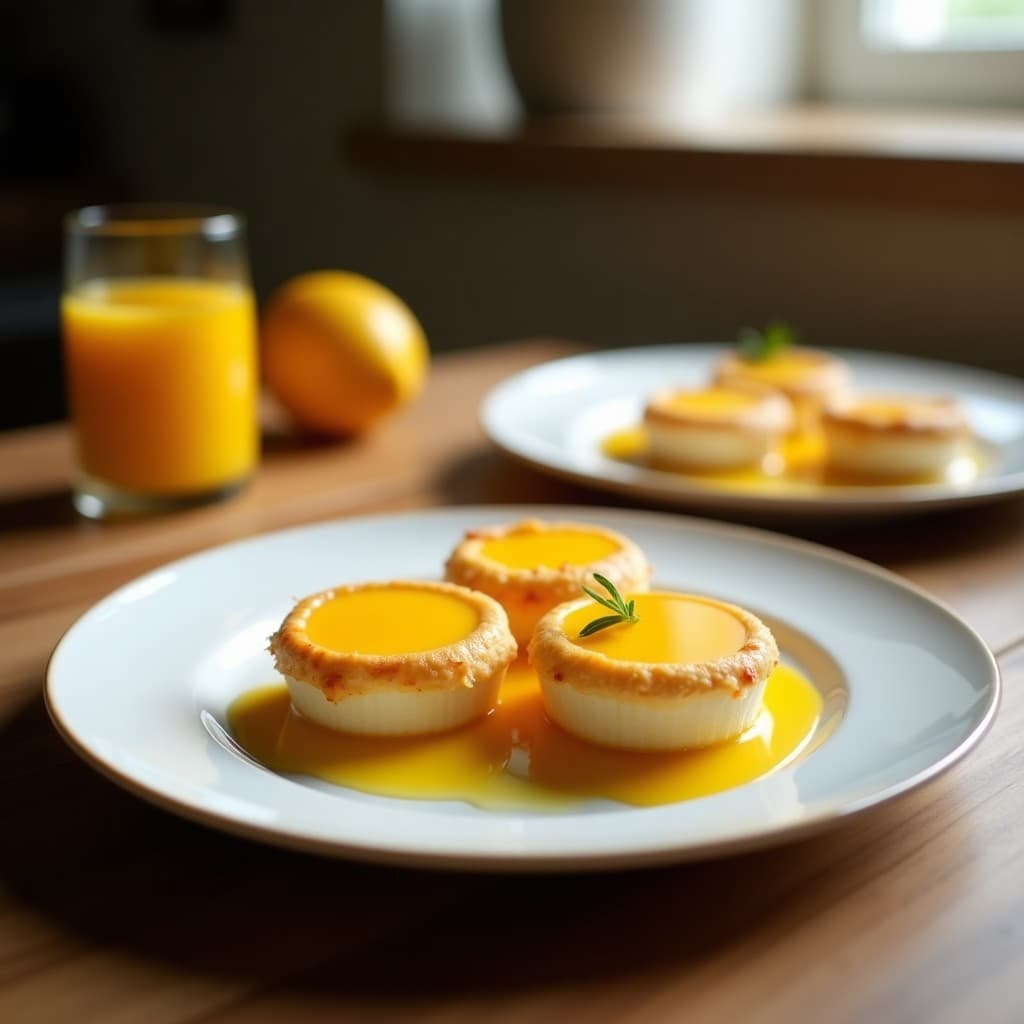 Tartaletas doradas de harina de coco rellenas de mousse de mango cremoso, decoradas con coco rallado y rodajas de mango fresco, postre colombiano sin gluten.
