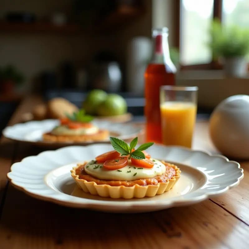 Tartaletas andaluzas de base crujiente de lentisco con crema verde de espárragos trigueros, decoradas con perejil fresco y aceite de oliva virgen extra, servidas en moldes pequeños.
