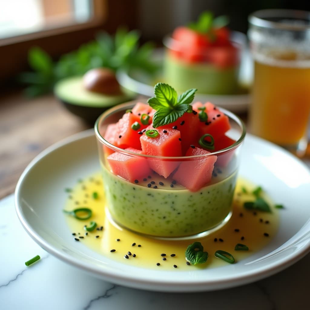 Tartar de Aguacate y Sandía con Vinagreta de Limón Yuzu: Receta Vegana Fresca y Sin Gluten