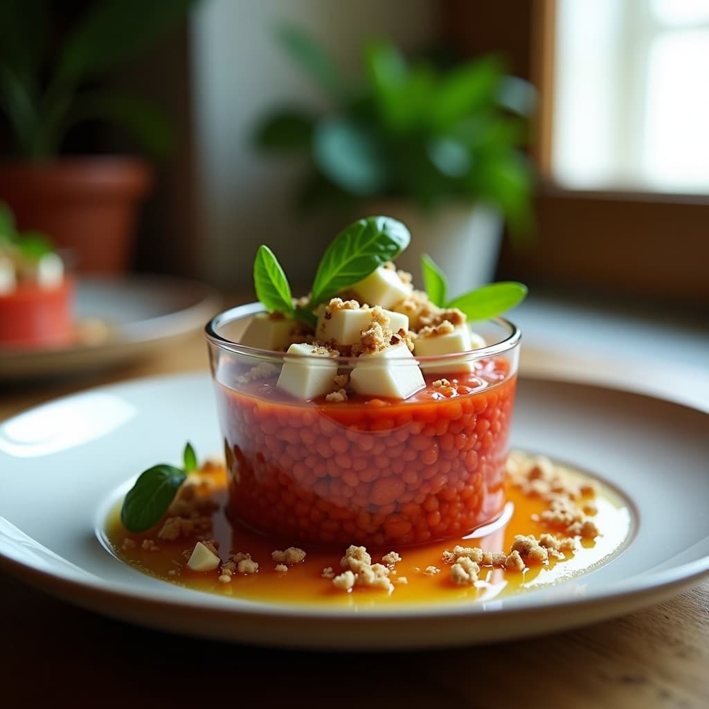 Tartar de tomate de Árbol y Queso de Cabra con Vinagreta de Miel de Abeto: Receta Innovadora en 15 Minutos