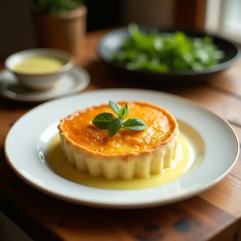 Tarte au Citron Francés en molde desmontable, con base dorada de galleta especiada, relleno amarillo cremoso de limón y merengue tostado en picos crujientes y dorados. Servido en plato blanco con rodaja de limón al lado.