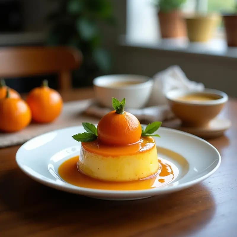 Tatin de manzana y calabaza sin gluten recién horneado, invertido sobre un plato blanco rústico, con caramelo dorado burbujeante, rodajas de calabaza butternut y gajos de manzana Granny Smith glaseados. Base crujiente de color dorado y textura irregular. Acompañado de una cuchara de madera y hojas de menta para decoración.