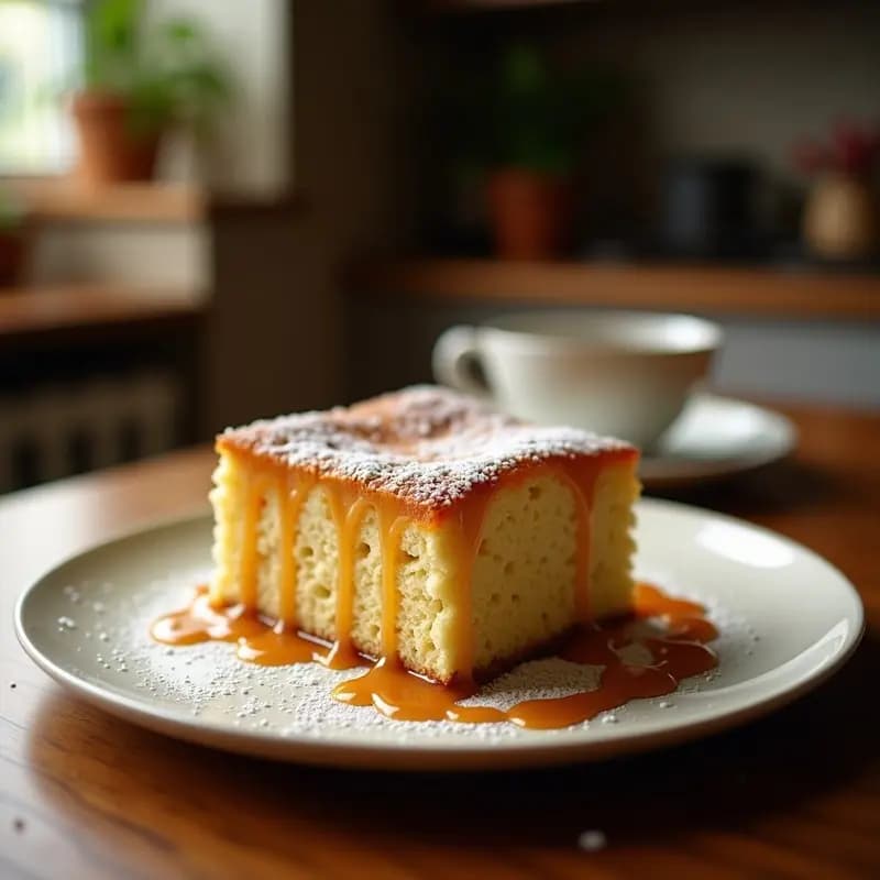 Torta de la abuela vegana en corte transversal, mostrando capas esponjosas de bizcocho de almendra rellenas de dulce de leche de coco cremoso, coronada con coco rallado tostado dorado. Postre argentino tradicional reinventado en versión vegana.