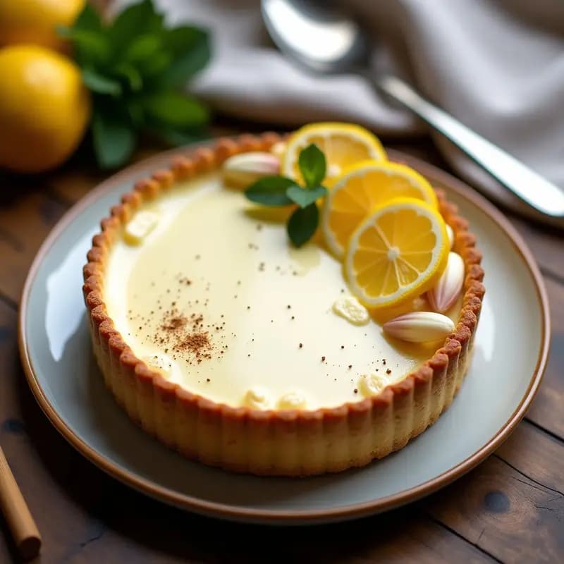 Torte de ricotta y espárragos blancos keto sin harina, postre alemán con base crujiente de nuez de macadamia y coco, crema sedosa de ricotta con láminas de espárrago, servida en plato blanco sobre fondo rústico.