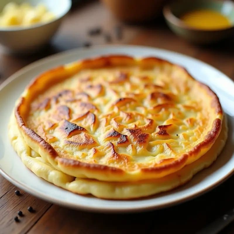Tortilla española baja en calorías servida en plato blanco, con textura esponjosa y dorada, rodajas de patata visibles y un toque de pimienta negra, receta Instant Pot.