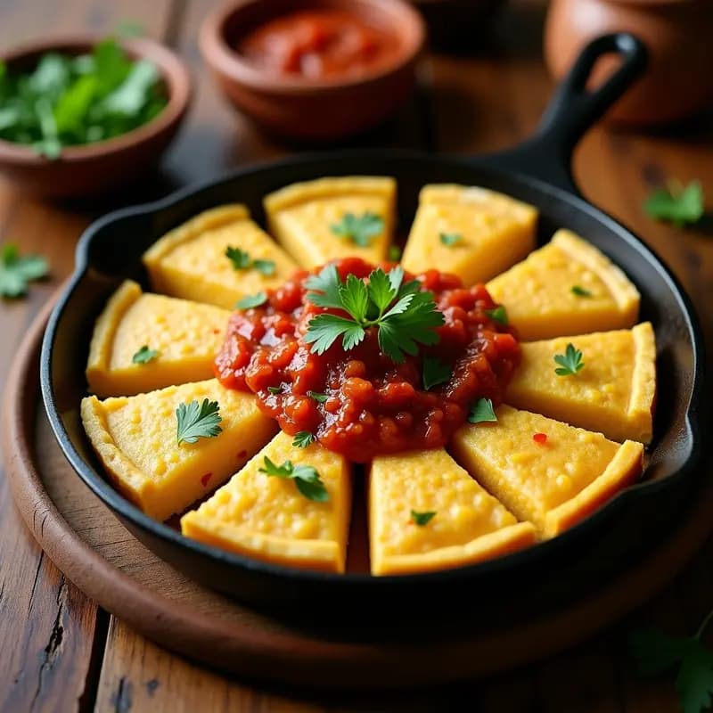 Tortilla dorada y esponjosa de papa colombiana con trozos visibles de hogao rojo entre las capas, servida en un plato de barro con cilantro fresco. Receta tradicional y económica.