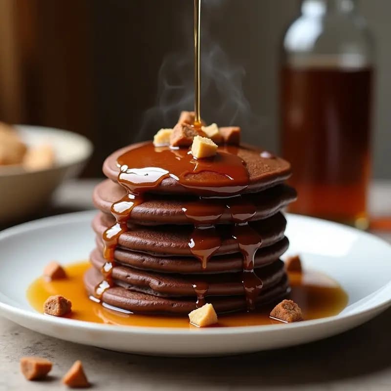 Tortitas de Chocolate con Trozos de Cookies y Sirope de Arce: Desayuno Indulgente