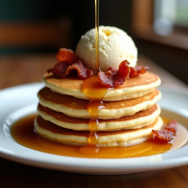 Tortitas de Harina con Sirope de Arce, Bacon y Helado: Desayuno de Champions (o de Cheat Day)