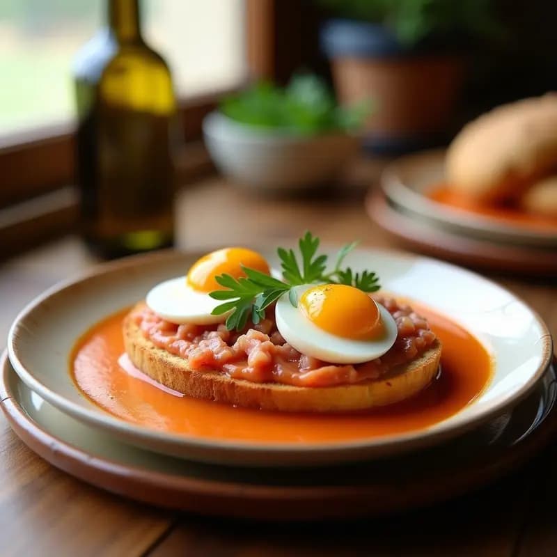 Tosta de pan de pueblo con salmorejo y huevo duro: Receta cordobesa refrescante