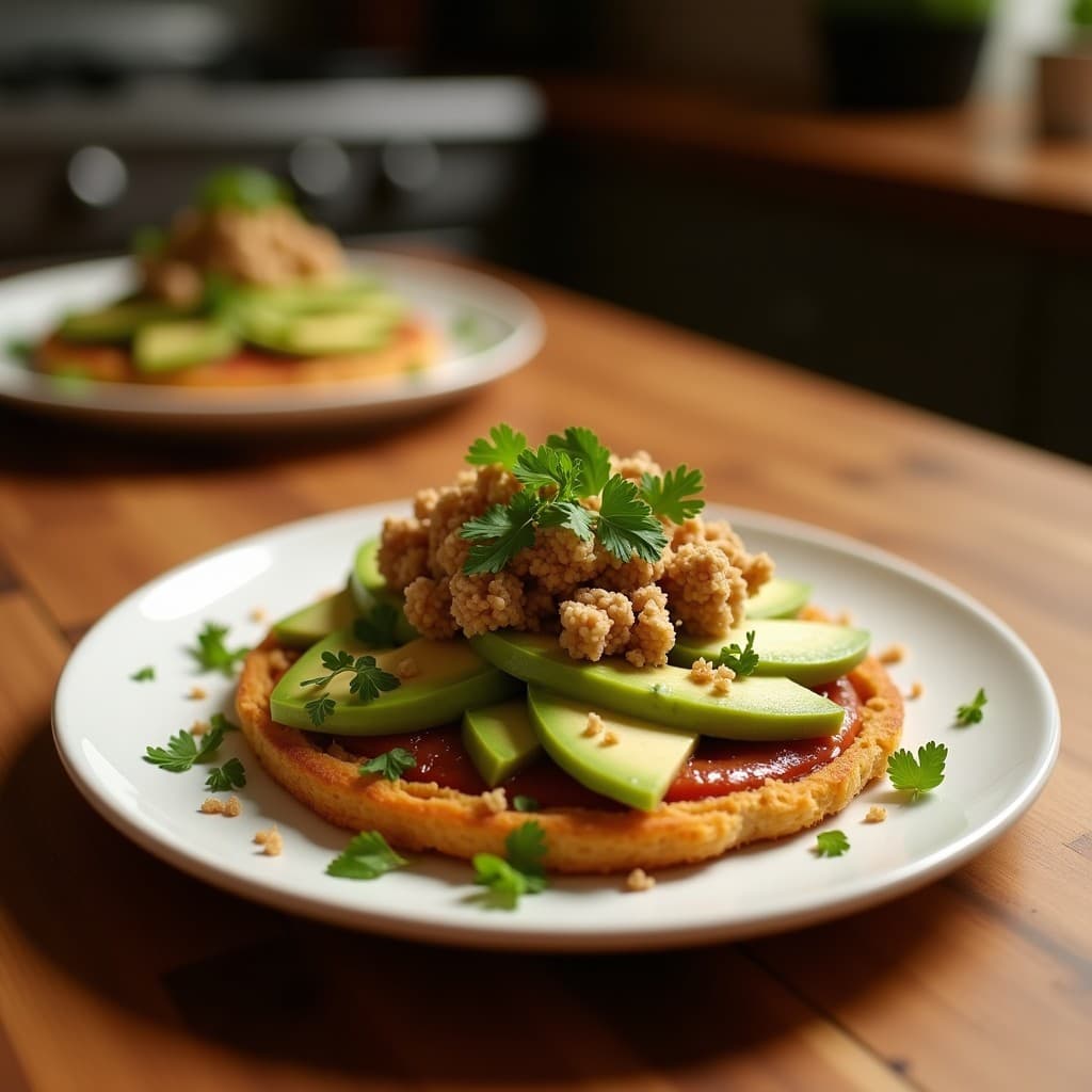 Tostadas doradas de pan integral con capa cremosa de aguacate, huevas de luis naranjas brillantes, crunch de cacahuate tostado y cilantro fresco, receta peruana alta en omega-3.