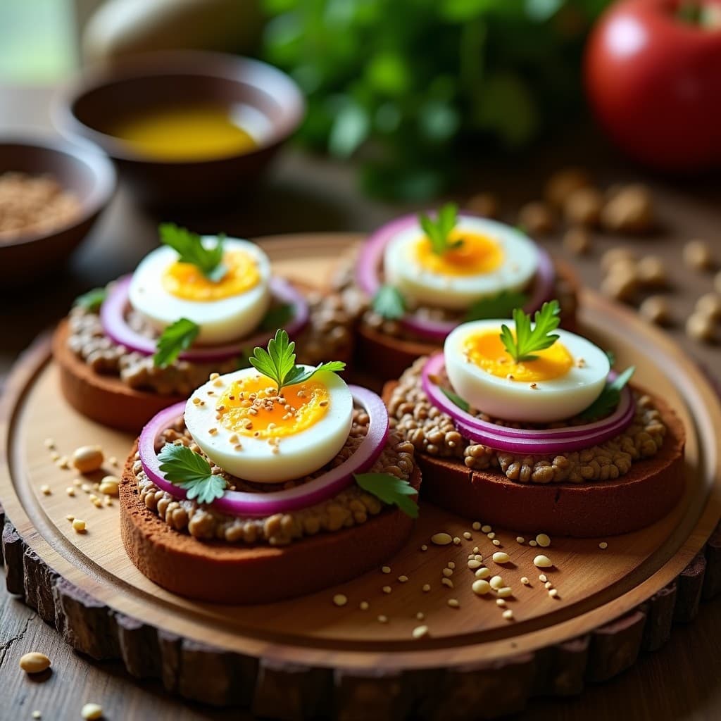 Tostadas de Pan de Centeno con Pate de Lentillas y Huevo Escabechado: Desayuno Alto en Hierro y Omega-3