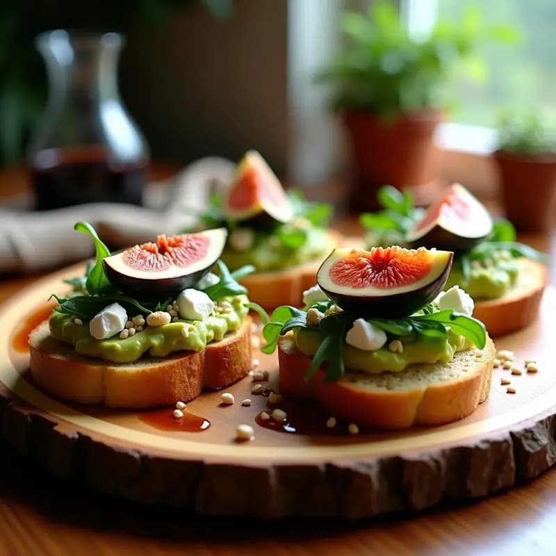 Tostadas de Pan de Almendra con Aguacate y Higos Frescos con Vinagreta de Vinagre Balsámico: Entrante Elegante en 10 Minutos