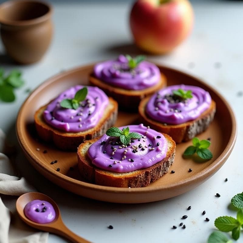 Tostadas de Pan de Centeno con Crema de Lombarda y Manzana: Desayuno Crujiente y Detox