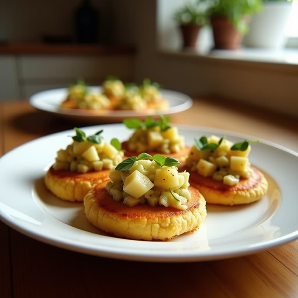 Tostadas doradas de pan de yuca con ostiones frescos marinados en limón verde, cebolla morada y cilantro, servidas en una tabla de madera rústica con rodajas de limón al lado. Receta ecuatoriana sin gluten y crujiente.