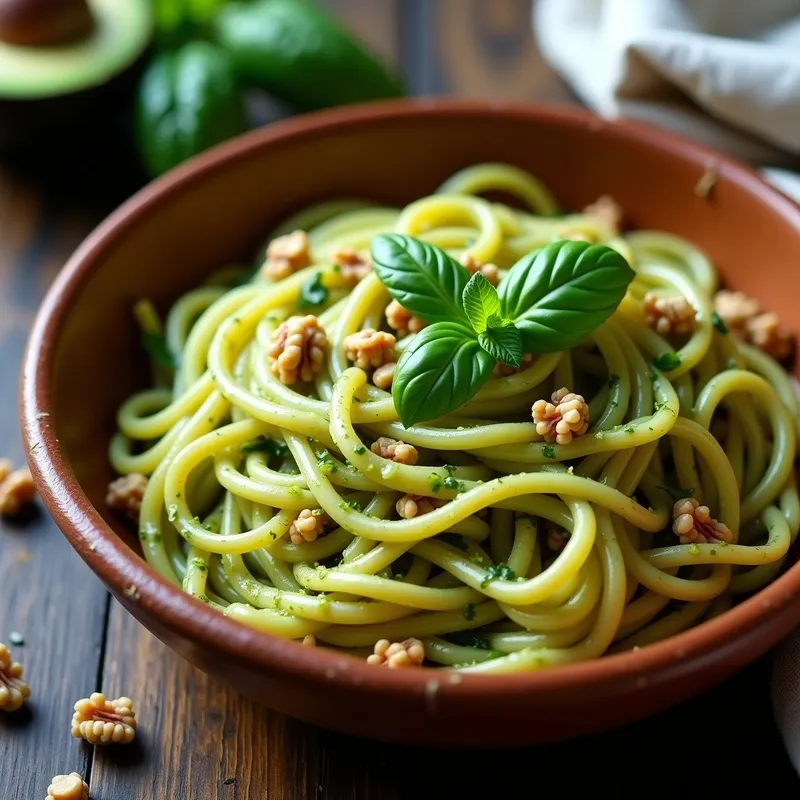 Pasta Integral con Pesto de Aguacate y Nueces