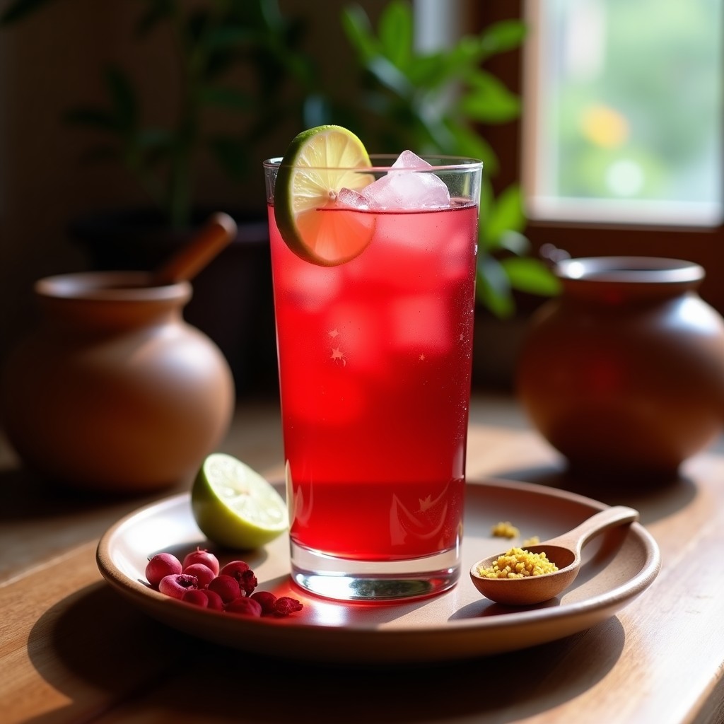 Bebida de Agua de Jamaica con Jengibre y Pimienta Rosa: Infusión Desintoxicante Mexicana en 5 Minutos
