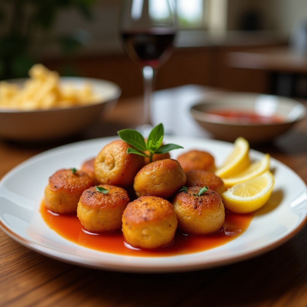 Plato blanco con albóndigas de lentejas y avena veganas, doradas por fuera y jugosas por dentro, servidas sobre un lecho de espinacas frescas y acompañadas de una salsa cremosa. Receta alta en proteína y hecha en olla rápida.