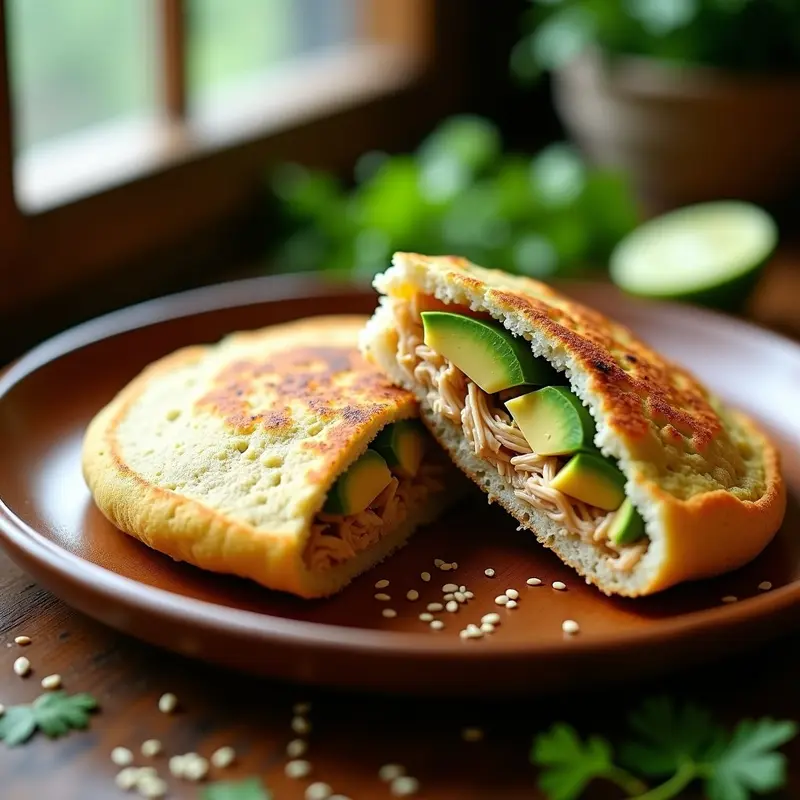Arepa de Chía y Harina de Arroz Rellenas de Aguacate y Pollo Desmenuzado: Receta Venezolana Fitness