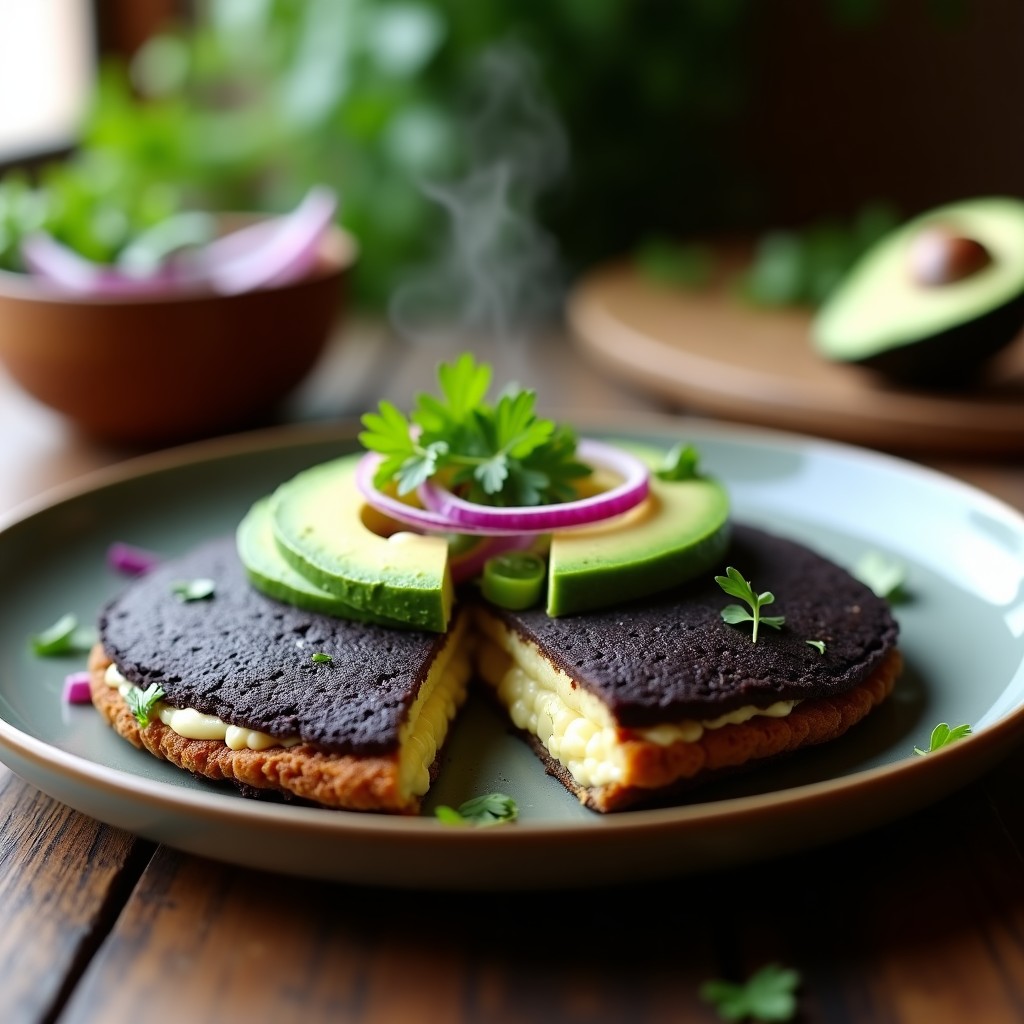 Arepa de Harina de Maíz Negro con Queso de Anacardos y Aguacate: Receta Venezolana Sin Gluten