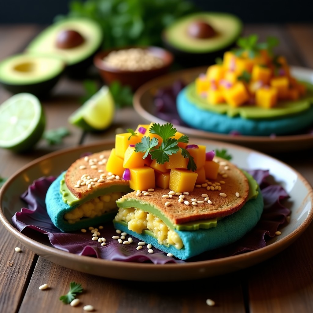 Arepa de Maíz Azul con Relleno de Aguacate y Ceviche de Mango: Receta Colombiana Gourmet