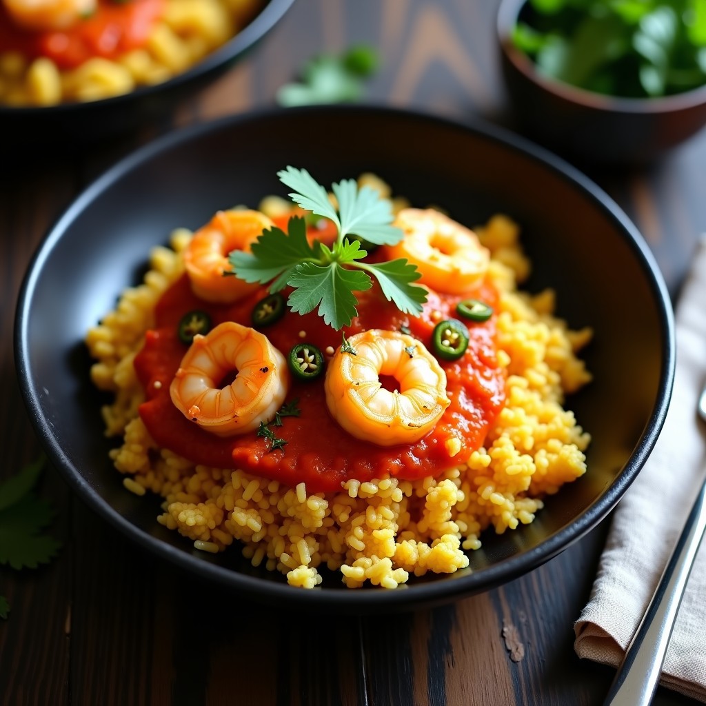 Arroz de Coliflor con Curry de Camarones: Receta Keto en Airfryer con Toque Picante