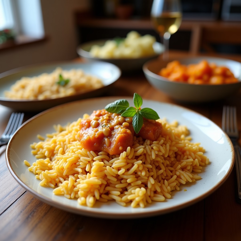 Plato hondo de cerámica negra con arroz frito tailandés dorado, cubos de tofu crujiente, cacahuetes tostados, tiras de zanahoria y pimiento rojo, decorado con cilantro fresco y rodajas de limón. Receta vegana en Airfryer sin aceite.