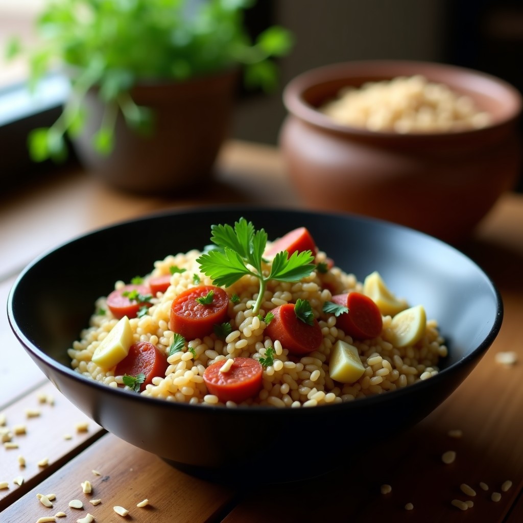 Arroz Venere con Chorizo de Soja y Alcachofas: Receta Española en Thermomix Sin Lactosa