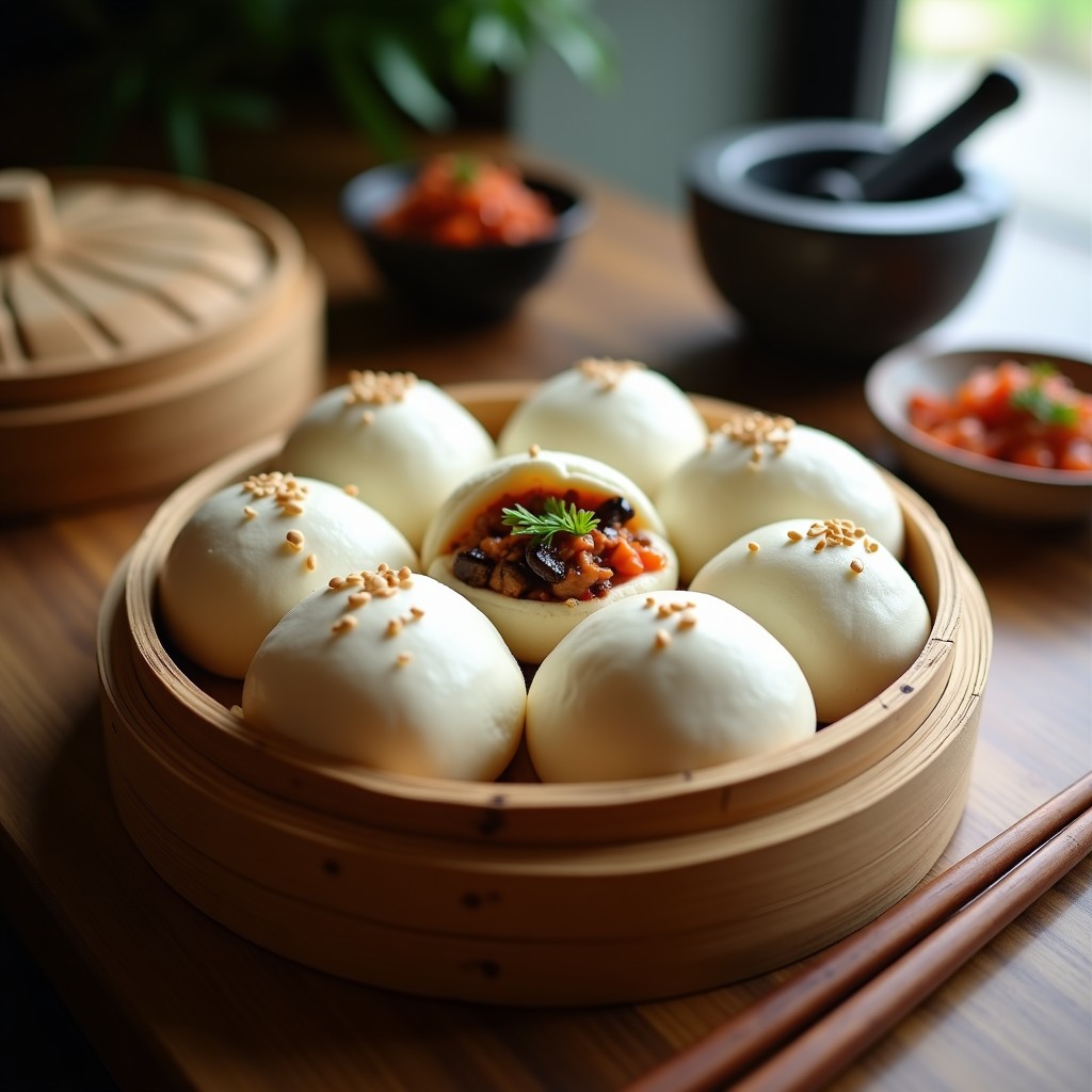 Bao Vegano de Hongos Shiitake y Kimchi: Receta al Vapor con Toque Coreano en 20 Minutos