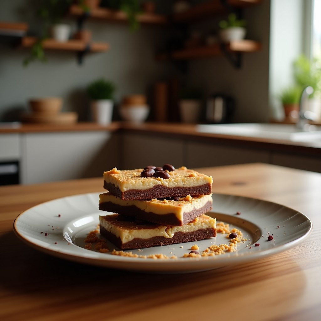 Barras de energía keto de cacao y semillas de chía recién horneadas, con textura dorada y crujiente, cortadas en porciones rectangulares sobre papel de horno. Ideal como snack para deportistas.