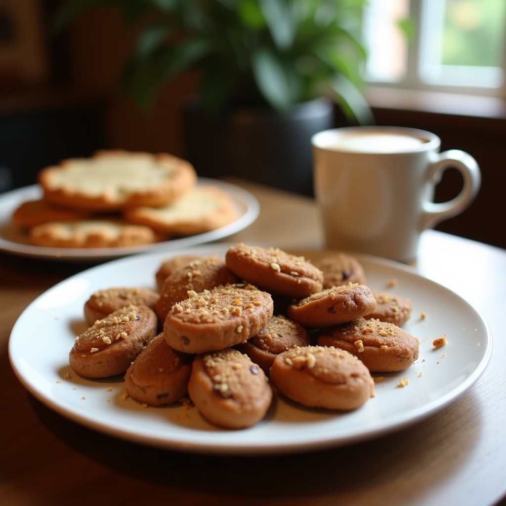 Barritas de café y nueces de pecana keto dispuestas en fila sobre un papel de horno, con trozos de nuez visibles y espolvoreadas con coco rallado. Fondo claro y minimalista, destacando su textura compacta y color marrón intenso.