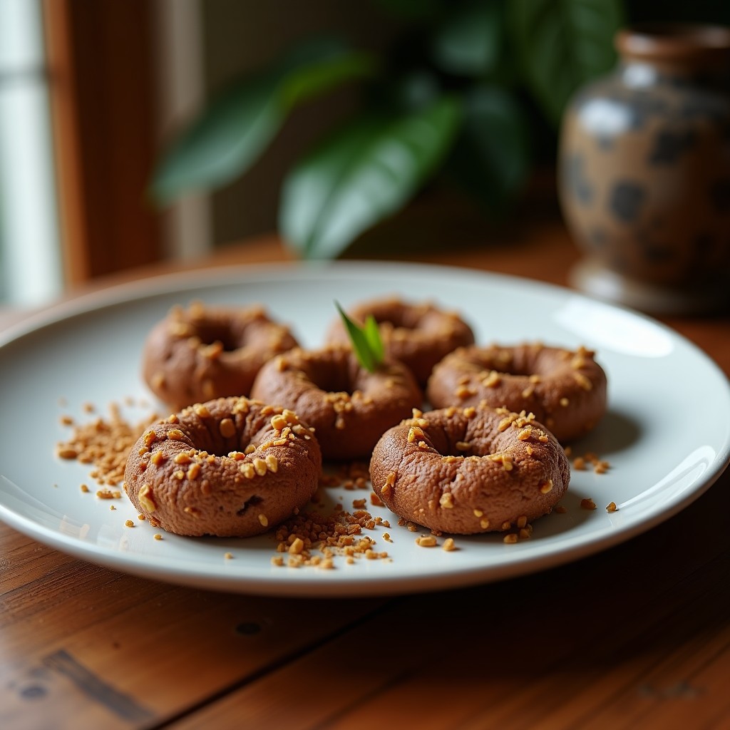Barritas de proteína de insectos y cacao keto cortadas en porciones rectangulares, con almendras fileteadas por encima, sobre un fondo de madera rústica y acompañadas de copos de coco. Receta sostenible y alta en proteína.