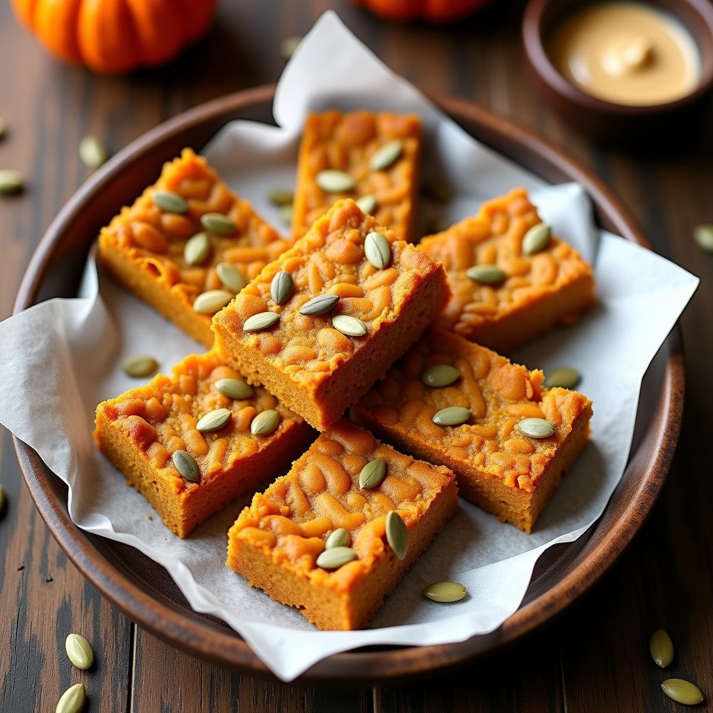 Barritas doradas de proteína de pollo desmenuzado y semillas de calabaza sobre papel de horno, con textura compacta y crujiente. Snack keto y sin lactosa en un fondo rústico de madera.
