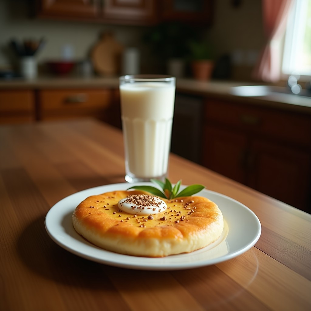 Vaso alto transparente con batido de mamey y coco de color naranja cremoso, coronado con coco rallado y una pizca de canela, sobre una mesa de madera con hojas de palma y un fondo tropical borroso.
