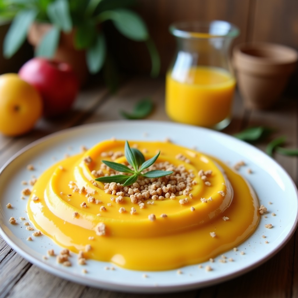 Vaso alto transparente con batido verde vibrante de mango, espinacas y chía, decorado con semillas de chía y una rodaja de mango, sobre fondo de madera clara con ingredientes frescos alrededor.