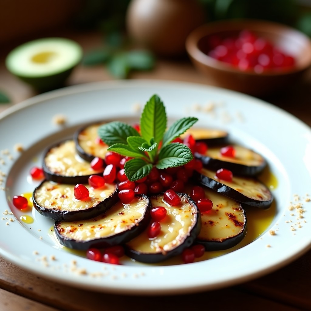 Berenjenas Asadas con Tahini y Granadía: Receta Vegana y Sin Horno con Toque Medio Oriental