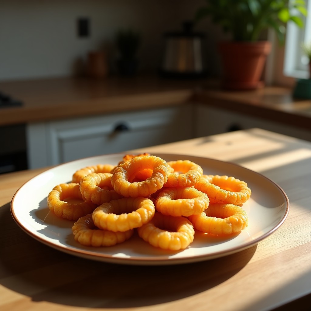 Plato blanco con berenjenas fritas doradas cubiertas de miel de caña y acompañadas de canónigos frescos, receta tradicional andaluza.