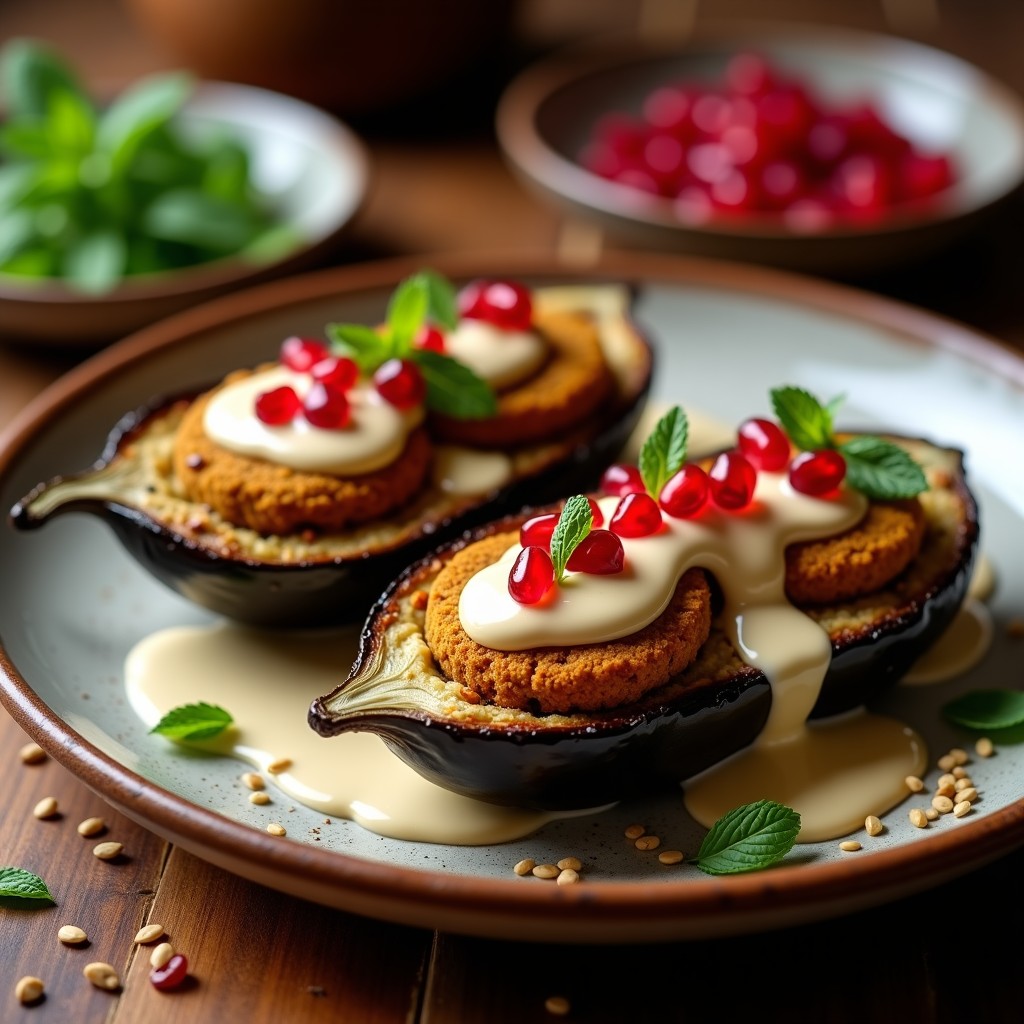 Berengenas Rellenas de Falafel y Tahini: Receta Vegana al Horno con Toque Árabe