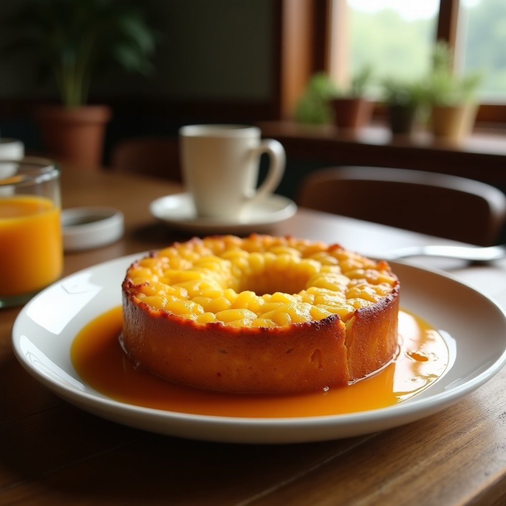 Foto de un bizcocho de calabaza y especias esponjoso y jugoso, decorado con pepitas de calabaza y nueces picadas, con un aroma irresistible a canela y nuez moscada
