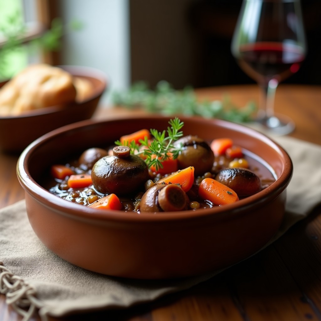 Boeuf Bourguignon de Hongos Portobello: Receta Francesa Vegana en Olla Lenta y Reconfortante