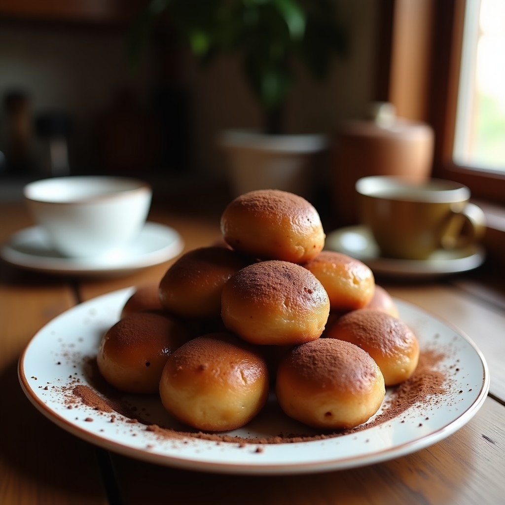 Bolitas de dátiles y almendras con cacao veganas sobre una bandeja de madera, espolvoreadas con coco rallado y cacao en polvo, con almendras enteras y dátiles al fondo como decoración.
