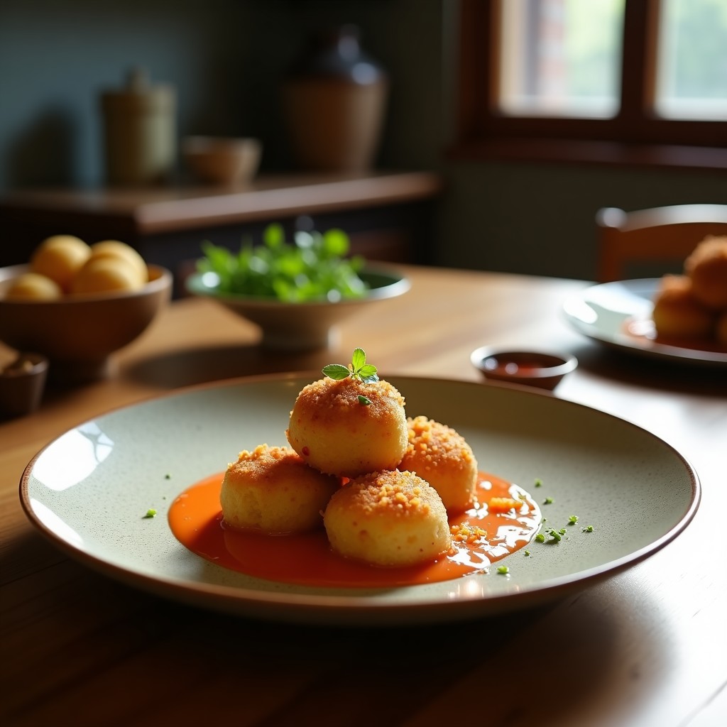 Bolitas de dátiles y polvo de hongos reishi cubiertas de semillas de sésamo tostado, dispuestas en una bandeja de madera con fondo borroso, receta energía inmunoestimulante en 3 ingredientes.