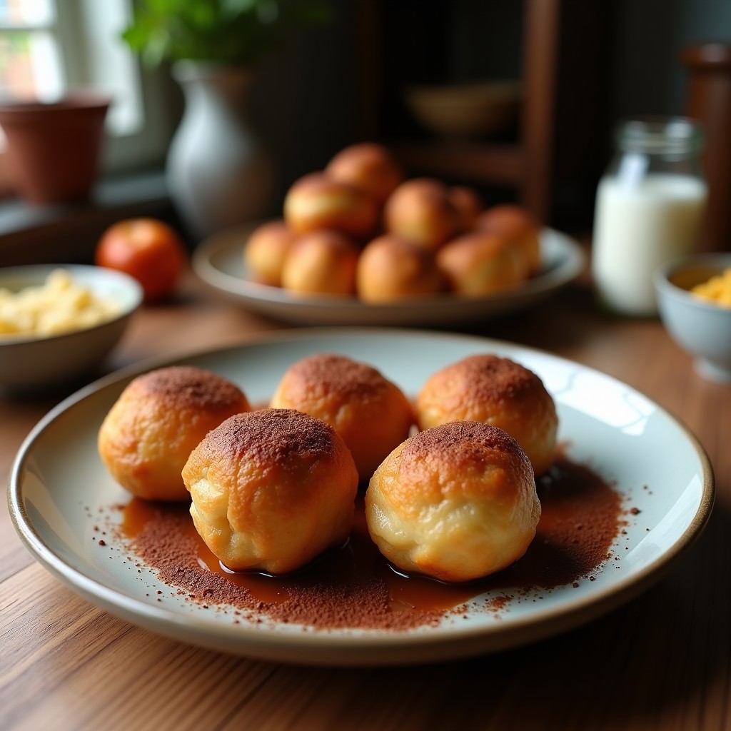 Bolitas energéticas crudiveganas de dátiles y semillas de sésamo con cacao, servidas en un plato blanco sobre fondo rústico de madera. Textura crujiente por fuera y cremosa por dentro, con detalles de sésamo negro y dorado.