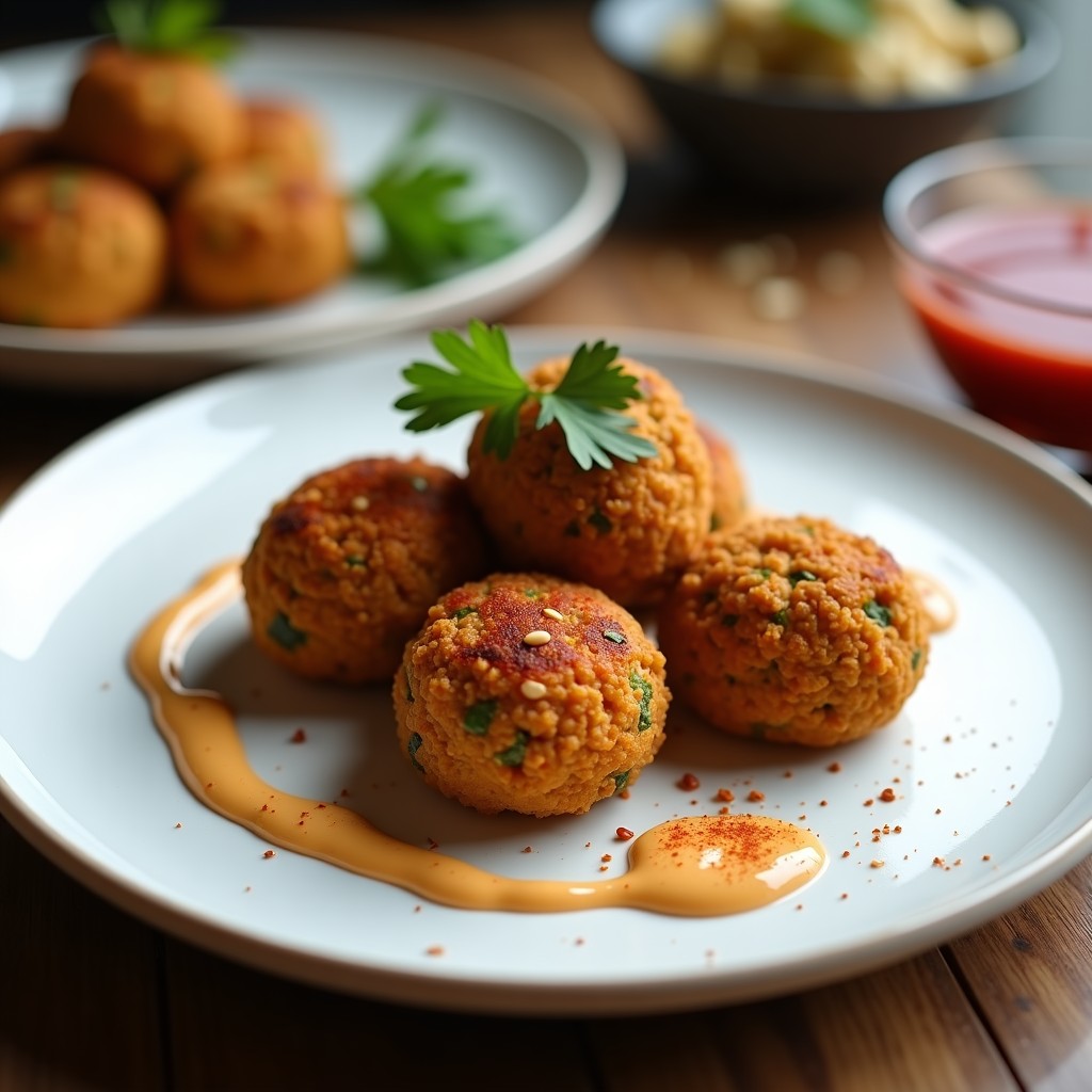 Bolitas de Falafel de Lentejas Rojas con Salsa de Tahini y Granadina: Receta en Airfryer y Crudivegana