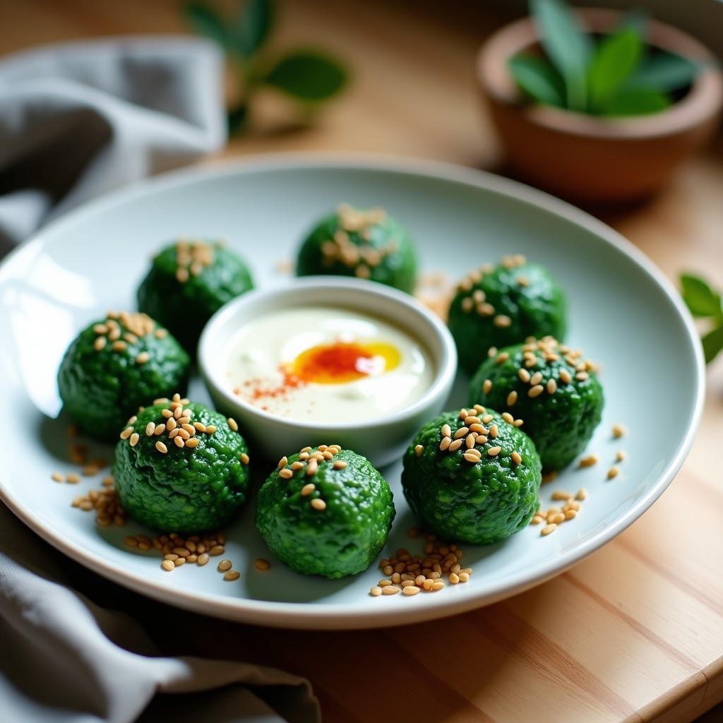 Bolitas de Quinoa y Espirulina con Salsa de Yogur: Aperitivo Proteico y Sin Horno