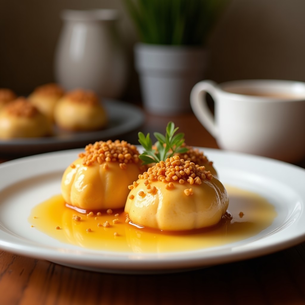 Bombones caseros rellenos de dulce de leche y avellanas, con cobertura de chocolate negro brillante, dispuestos en papel de horno sobre una mesa rústica.