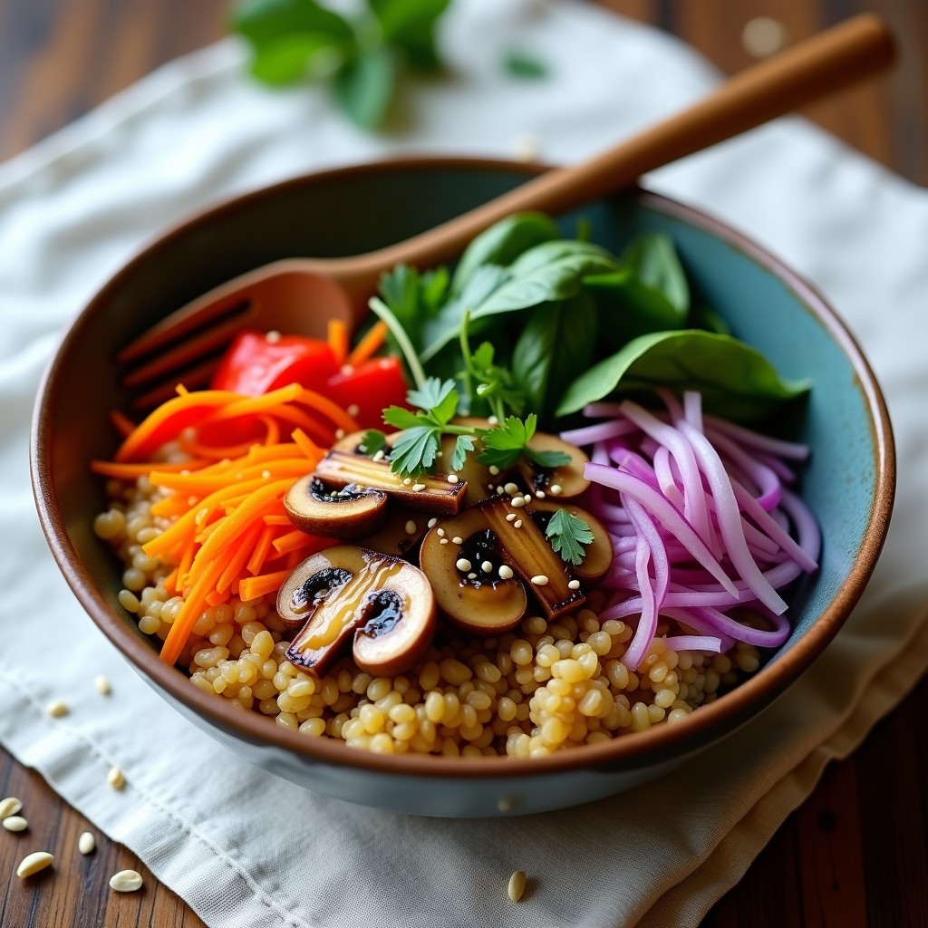 Bowl de Amaranto con Hongos Ostra y Aderezo de Tamarindo: Receta Vegana Antiinflamatoria