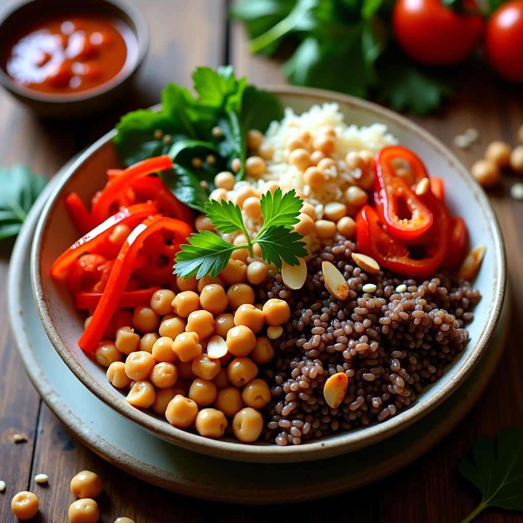 Bowl de Arroz Salvador con Garbanzos y Vinagreta de Tamarindo: Receta Iraní Vegana