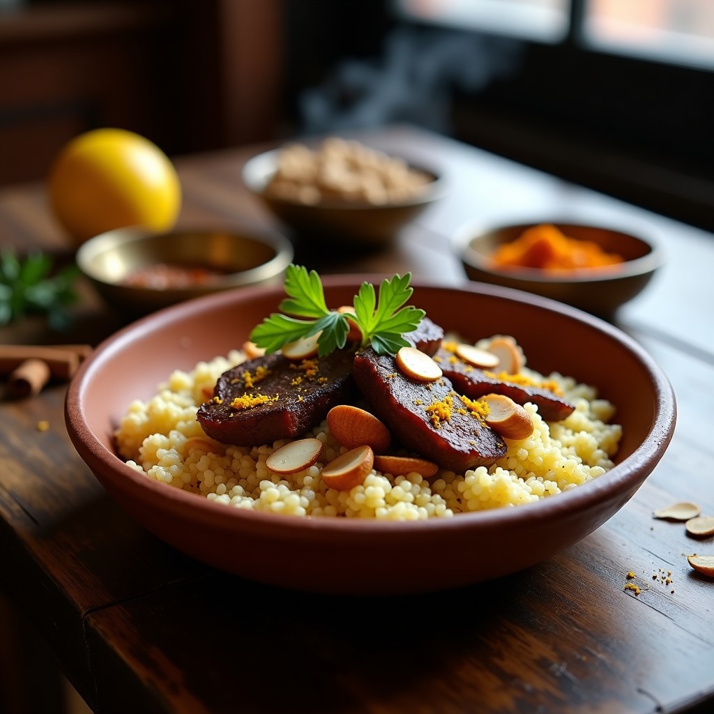 Bowl de Cuscús con Dátiles y Cordero: Receta Marroquí en Olla Express Alta en Hierro
